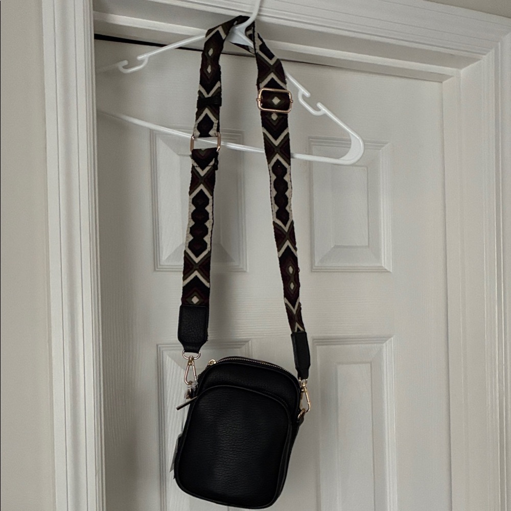 Mali+Lili Black Crossbody Bag with Patterned Strap